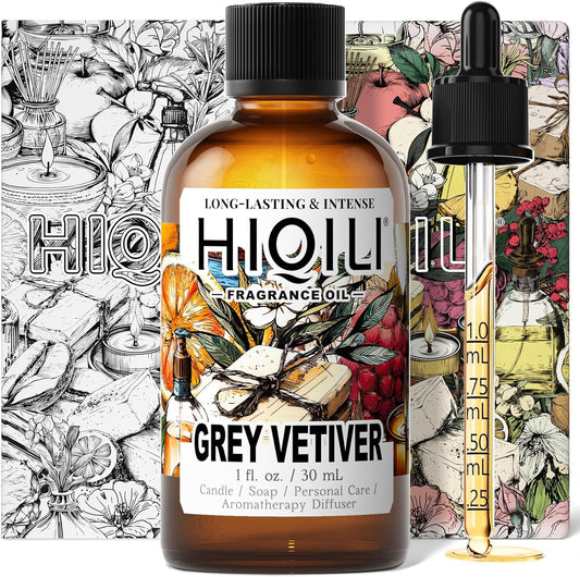 HIQILI Grey Vetiver Fragrance Oil - Perfect for DIY Candle, Soap & Air Freshening Spray Making, and Home Essential Oil Diffuser - 1 Fl Oz