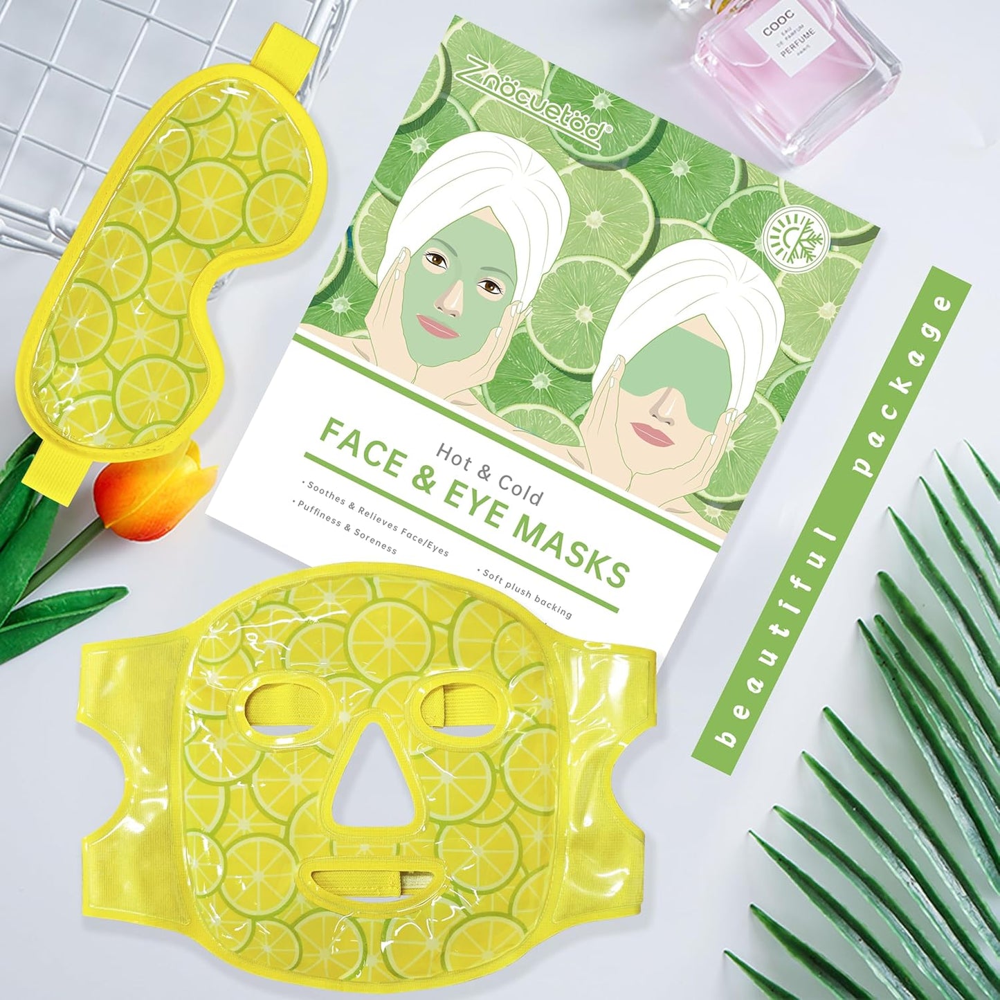 Face Eye Mask Ice Pack for Reducing Puffiness, Bags Under Eyes, Puffy Dark Circles, Migraine,Hot/Cold Pack with Soft Plush Backing (Lemon Yellow)