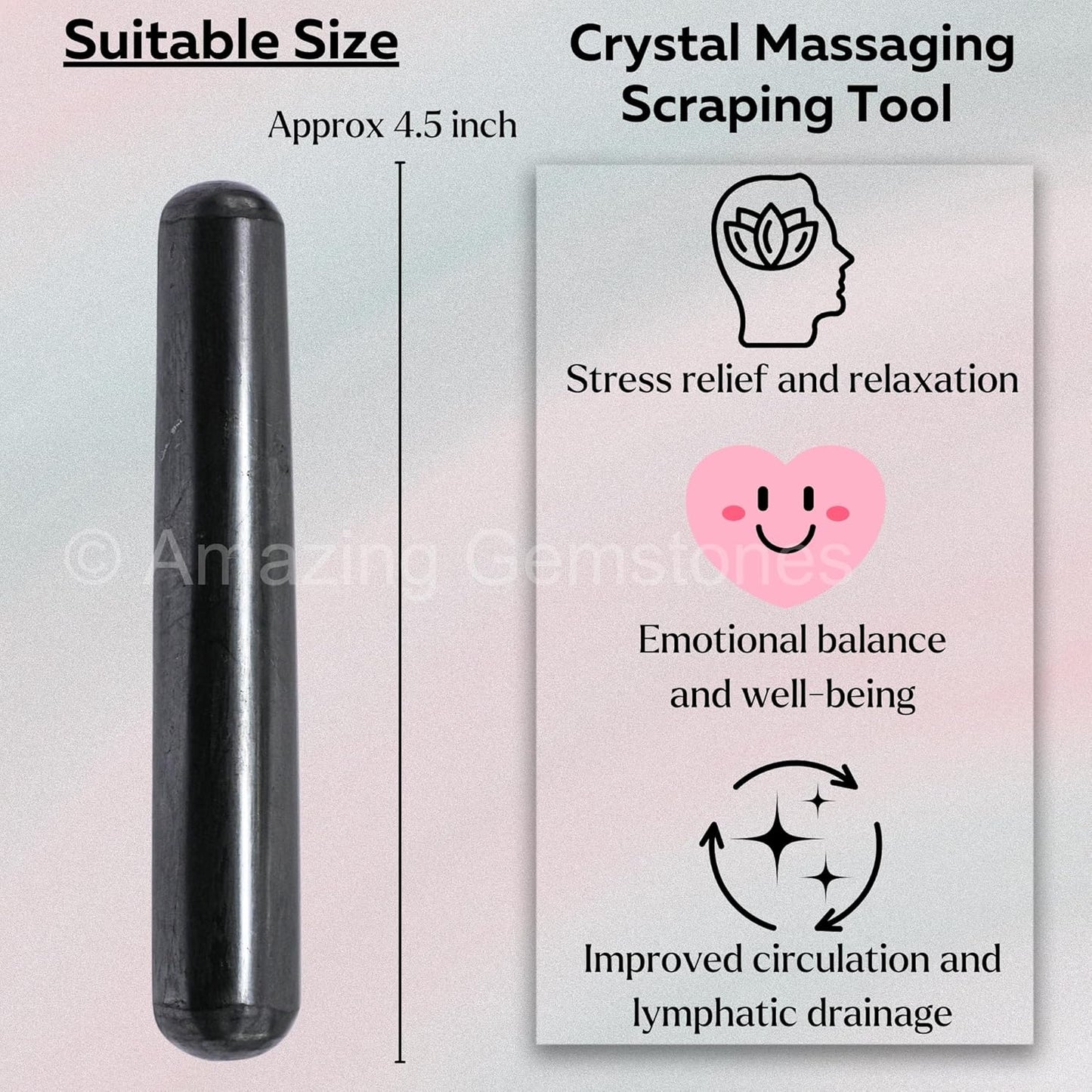 Amazing Gemstone Shungite Crystal Wand Massage Stick - Pelvic Wand Gua Sha for Adults - Crystals and Healing Stones Massage Wands for Adults Gifts (Smooth)