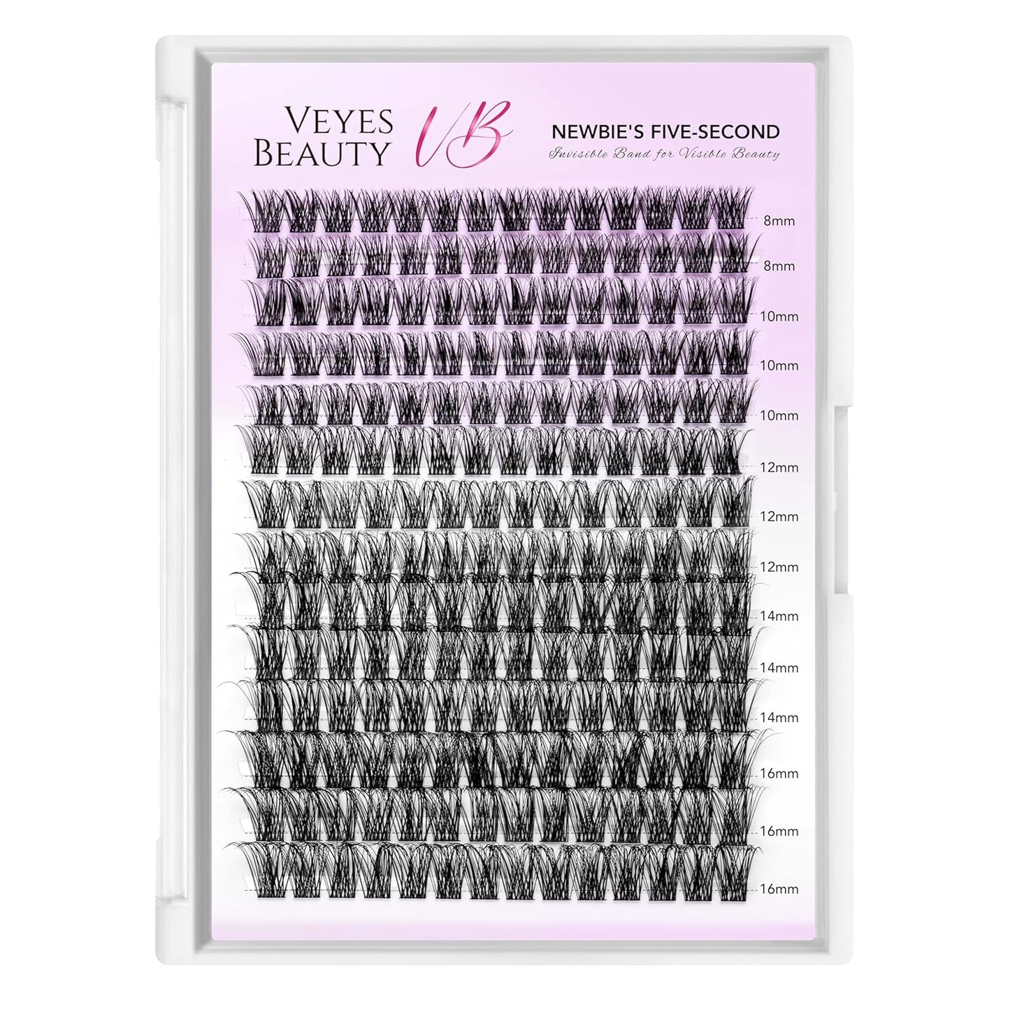 VEYESBEAUTY Lash Clusters Individual Eyelash Extensions Thin & Invisible Band DIY False Eyelashes for Self-application Newbie's Five-Second Series Wispy Lash Tray, Boldeye 8-16mm Mixed Length