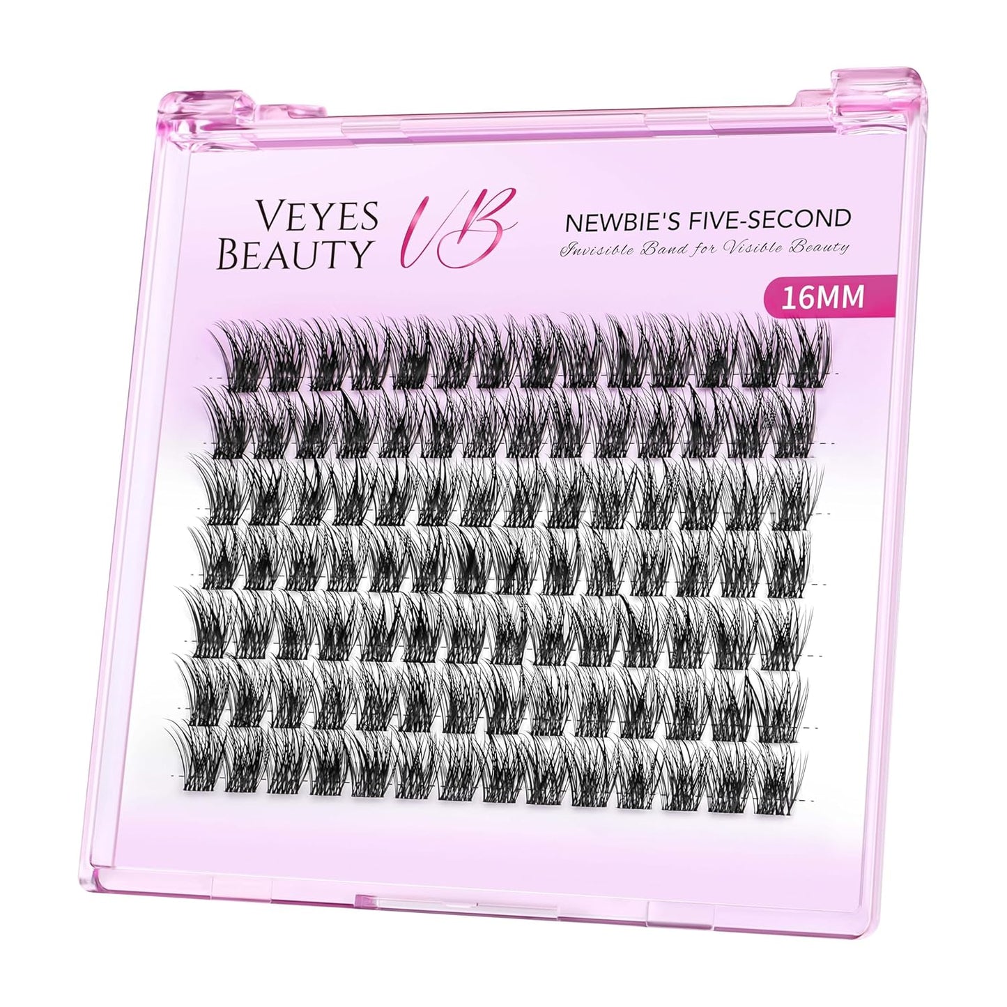 VEYESBEAUTY Lash Clusters Individual Eyelash Extensions Thin & Invisible Band DIY False Eyelashes for Self-application Newbie's Five-Second Series Wispy Lash Tray, Dreamy 16mm Single Length