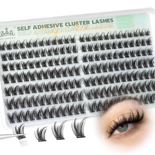 Self Adhesive Eyelash Clusters 168Pcs No Glue Lash Clusters Pre-glued Wispy Lash Extensions Self Adhesive Eyelashes Extensions Press on Individual Lash Extensions 10MM-16MM