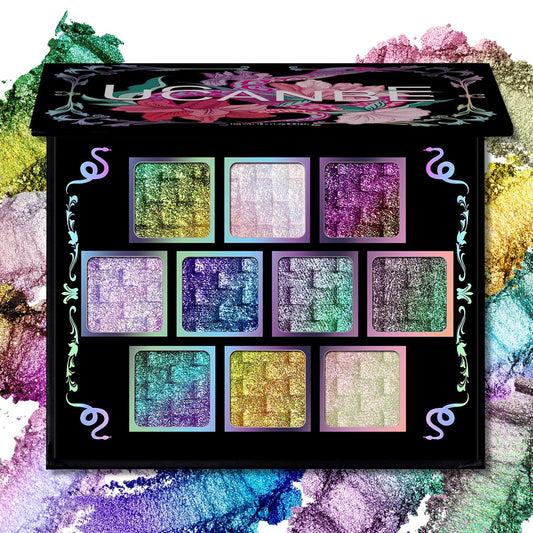 UCANBE Chameleon Multichrome Eyeshadow Palette, 10 Colors Shifting Chromatic Light-Reflecting Metallic Eye Shadow, Multi-Use Blendable Holographic Glitter Shimmer Eye Makeup Pallet (Solar Python)