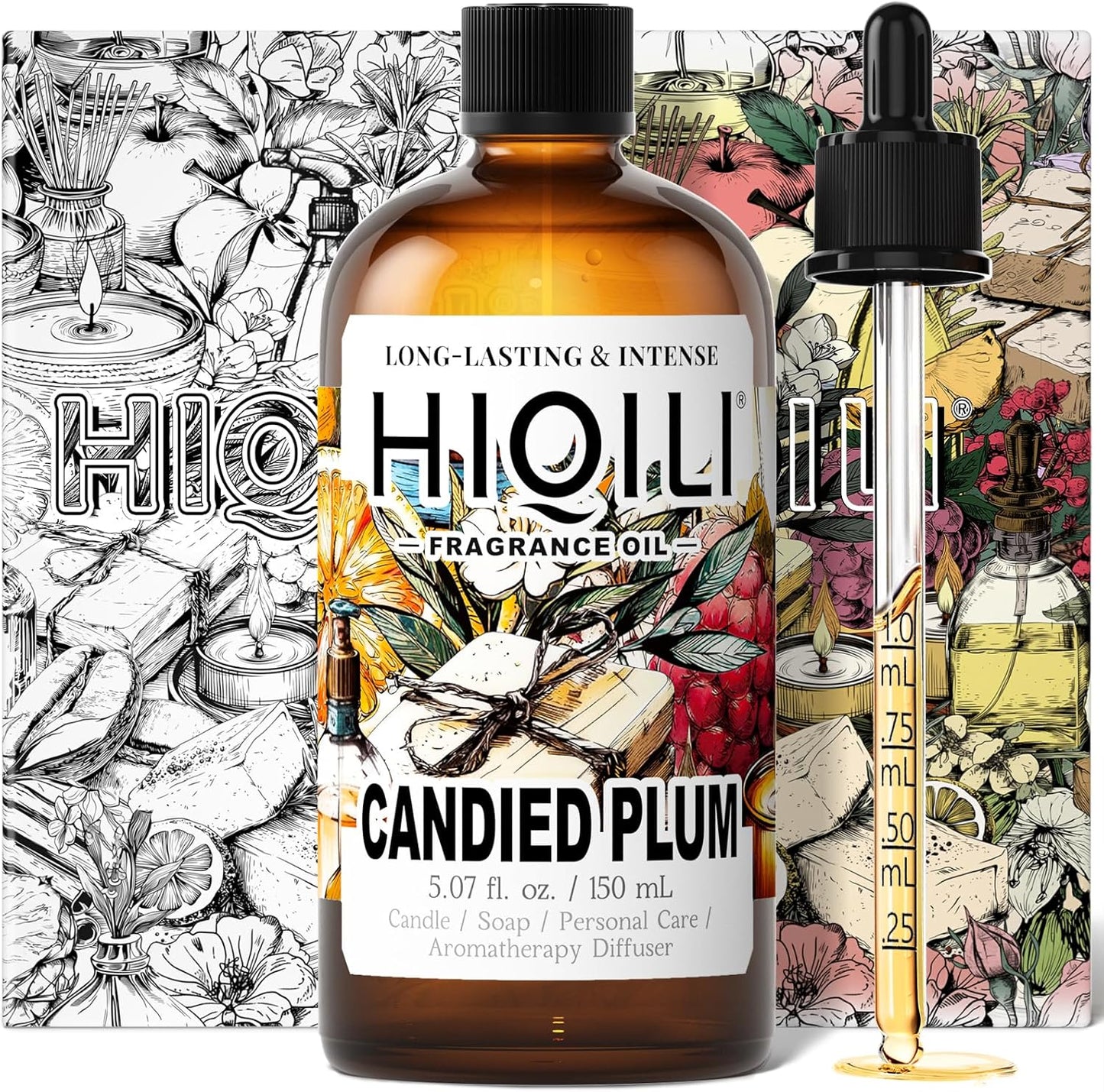 HIQILI Candied Plum Fragrance Oil for Diffuser, Candle & Soap Making, Personal Care Scenting, Gourmand Notes, Long-Lasting Scent - 5.07 Fl Oz
