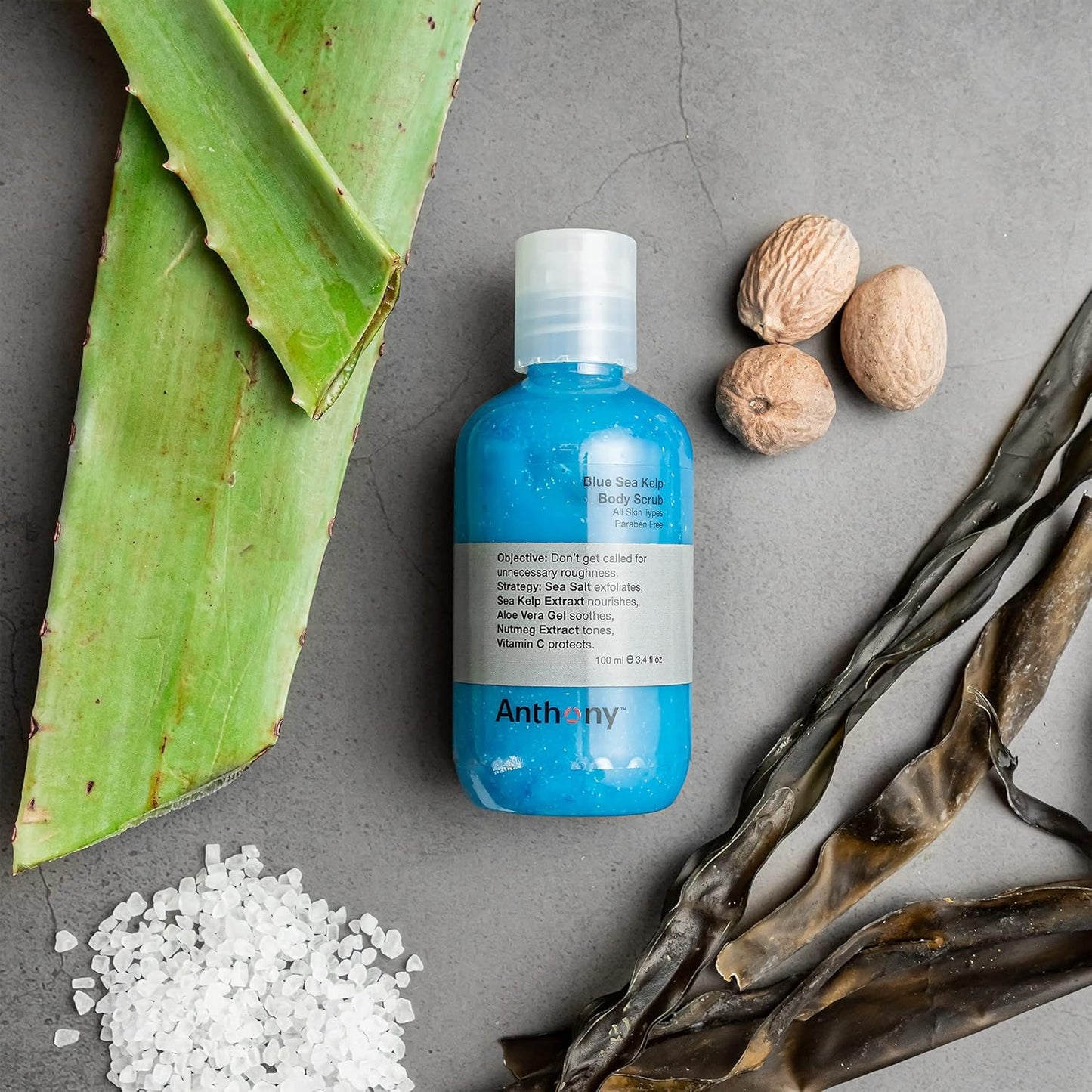 Anthony Exfoliating Body Scrub – Sea Salt, Vitamin C, And Aloe Vera Deep Cleans, Smooths Rough Patches & Soothes and Protects Skin – Blue Sea Kelp Body Wash 3.4 Fl Oz