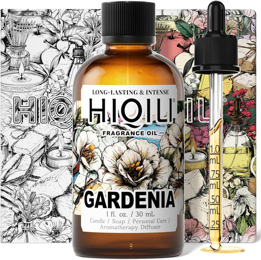 HIQILI Gardenia Fragrance Oil for DIY Candle, Soap & Perfume Making, Add to Essential Oil Diffuser, Body Wash, Long-Lasting - 1 Fl Oz