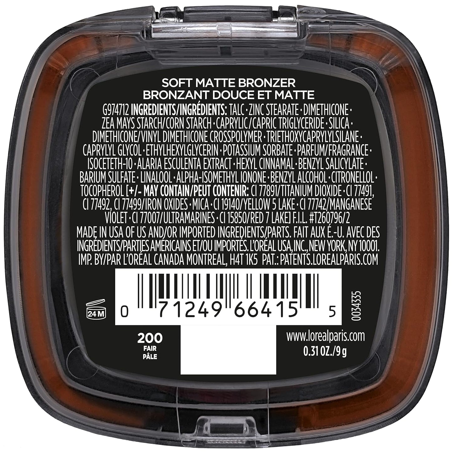 L'Oreal Paris Infallible Up to 24H Fresh Wear Soft Matte Longwear Bronzer. Waterproof, heatproof, transfer, humidity and sweatproof, Fair, 0.31 oz