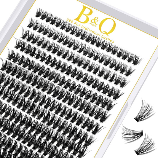 B&Qaugen Lash Clusters 50D-D-18 Individual Lashes 280 Clusters False Eyelash Extensions at Home (50D-D, 18MM)