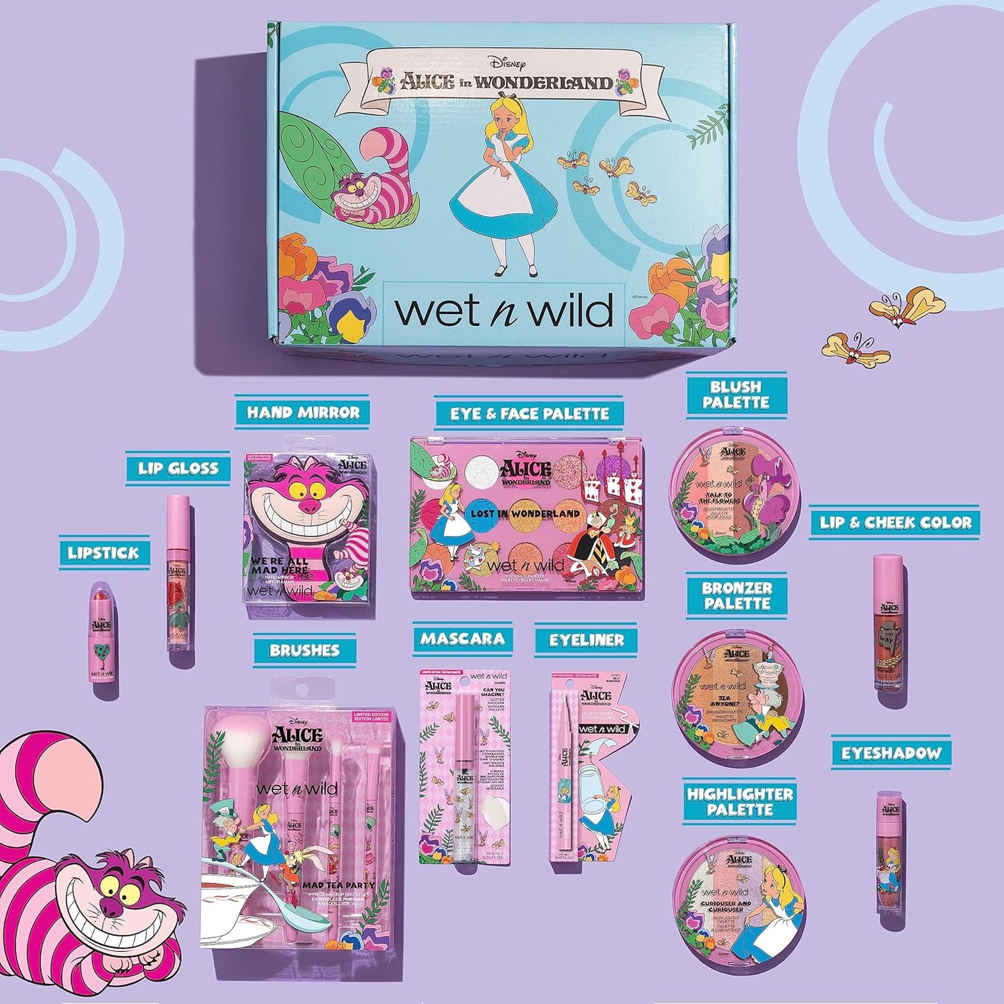 wet n wild Alice in Wonderland PR Box - Makeup Set with Versatile Brushes, Buildable & Blendable Palettes, Vibrant Colors, & Lip Glosses for Unique Looks, Cruelty-Free & Vegan