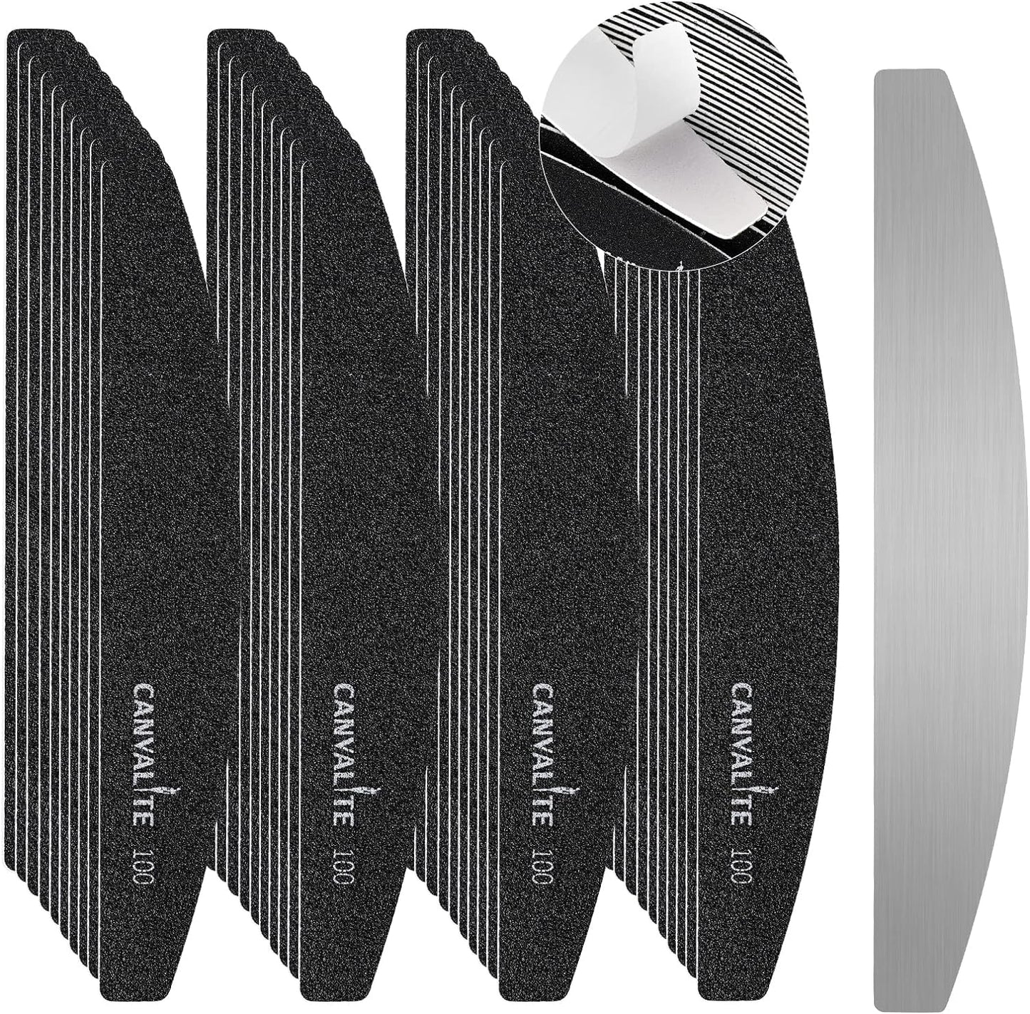 Canvalite 40 PCS Nail File Professional Reusable Peel and Stick Nail Files Replaceable Emery Boards 100 Grit Fingernail Files Manicure Tools for Home and Salon Use