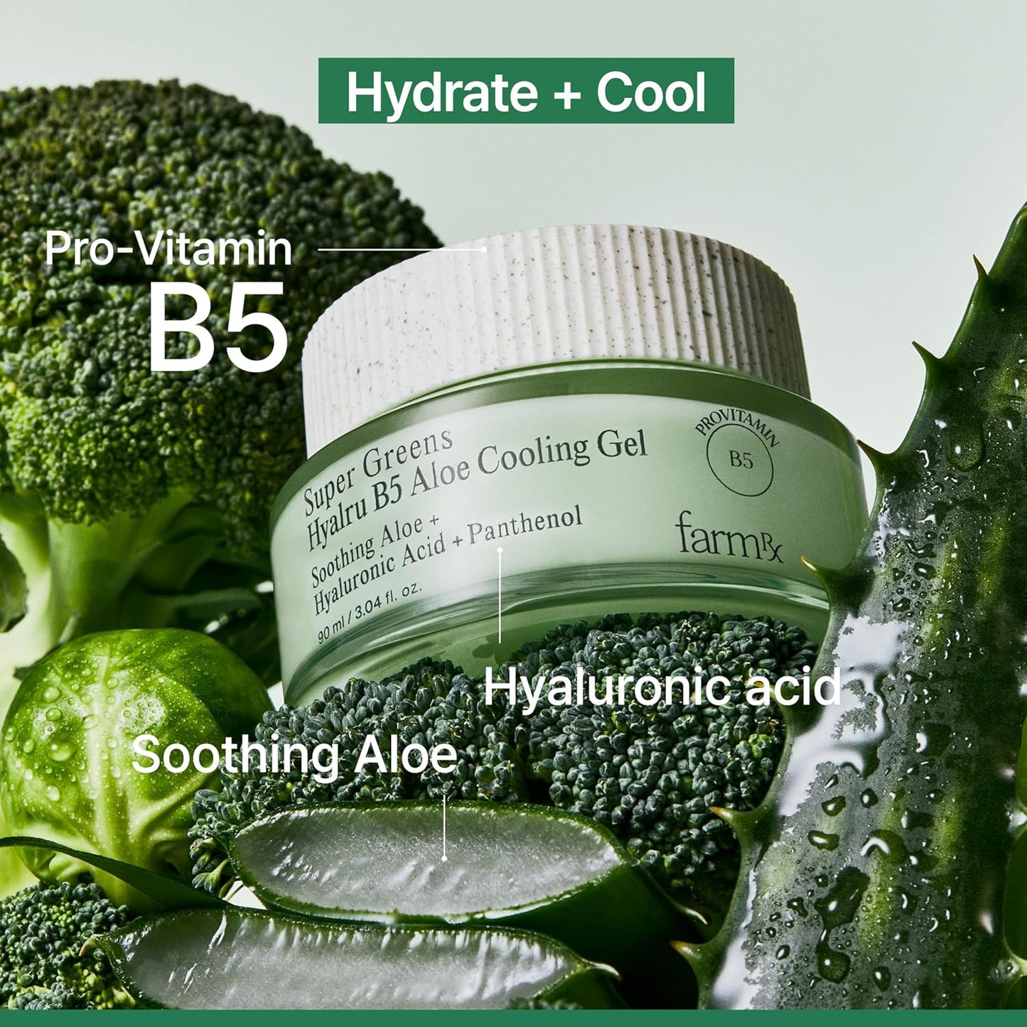 Farm Rx Super Greens Hyalru B5 Aloe Cooling Gel Cream (3fl oz) - Ultra-Lightweight Moisturizer, Plumping Hydration. Korean Skin Care. Hyaluronic Acid, Panthenol, Vegan.